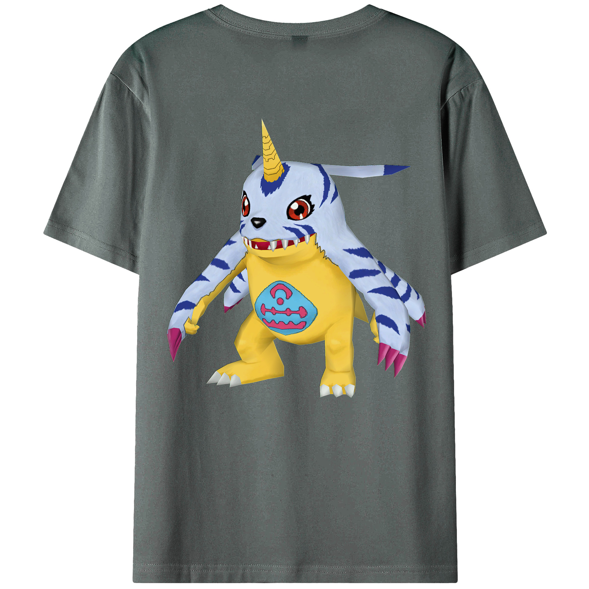 （画像用） Digimon デジタルモンスター/デジモン 綿100％ メンズ半袖Tシャツ（バックプリント） 通気性